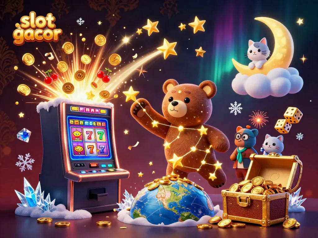 Experience slot gacor excitement with a stunning digital rendering of casino-themed characters and elements.