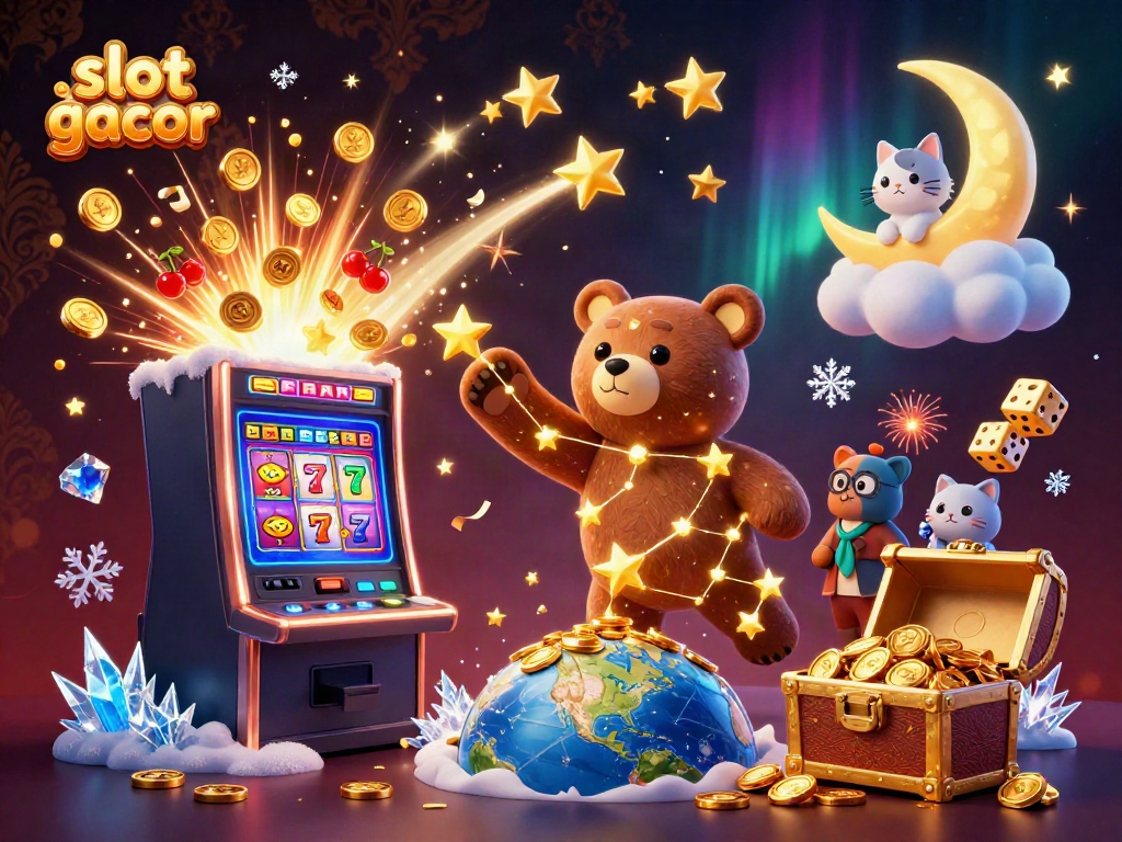 Experience slot gacor excitement with a stunning digital rendering of casino-themed characters and elements.