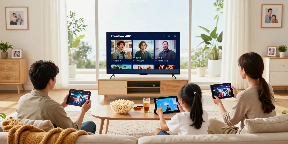 Pikashow APK download family enjoying streaming movies together in a cozy living room.
