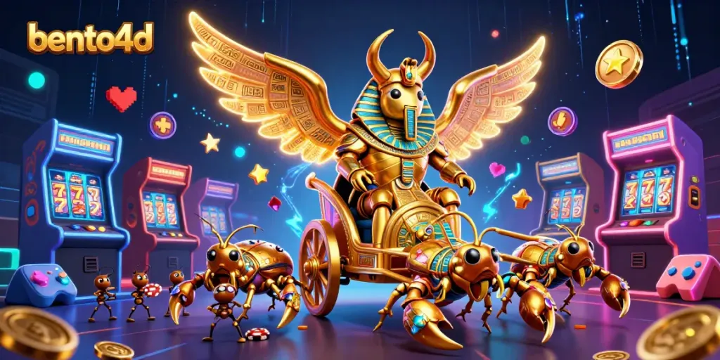 Experience thrills with bento4d's stunning casino adventure featuring iconic symbols and vibrant characters.