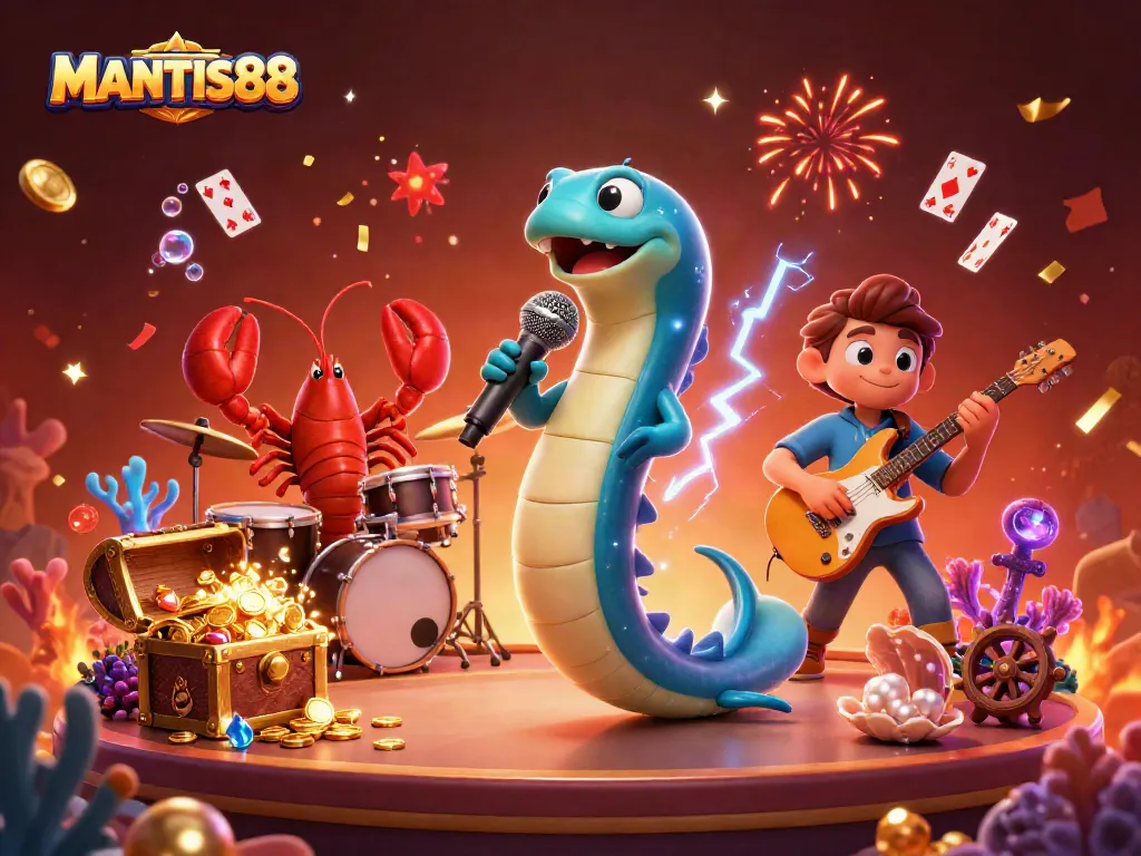 Experience the thrill of MANTIS88's underwater casino with vibrant 3D characters and dynamic gaming elements.