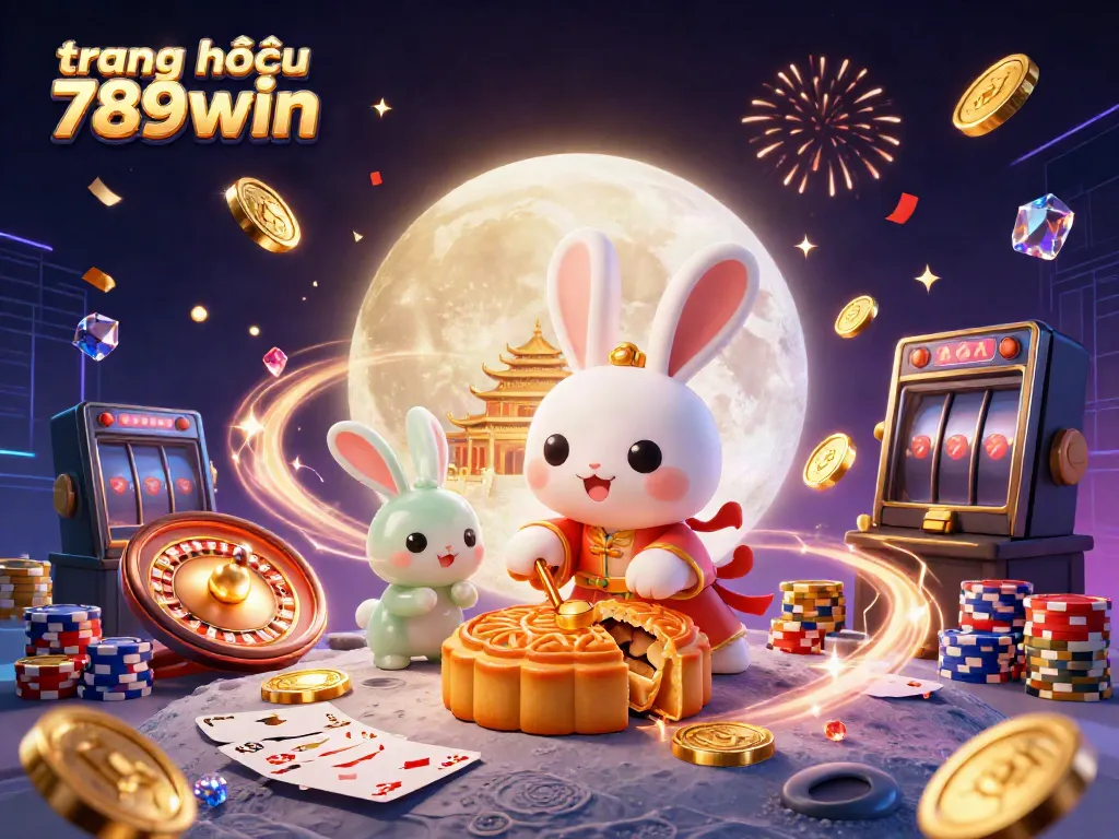 Experience thrilling gaming at trang chủ 789win with a lively illustration of moon rabbits and casino elements.