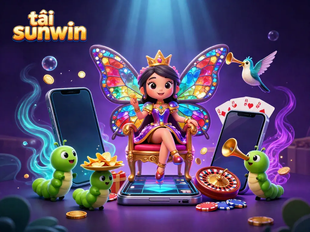 Play and win at tải sunwin with vibrant visuals of online gaming elements and characters.