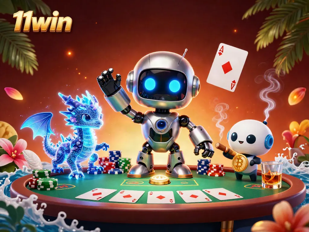 Join the excitement at 11win casino, engaging in high-stakes poker with vibrant characters and immersive scenes.