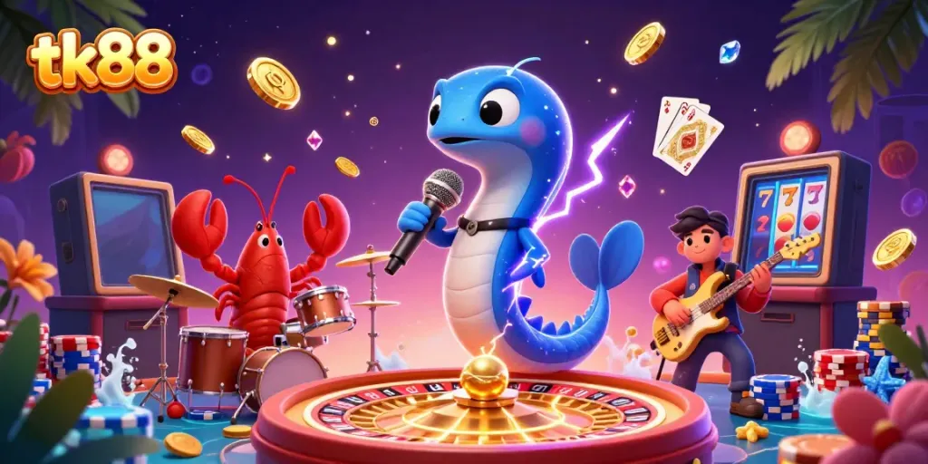 Experience gaming excitement with tk88 in a vibrant underwater casino scene featuring dynamic characters.