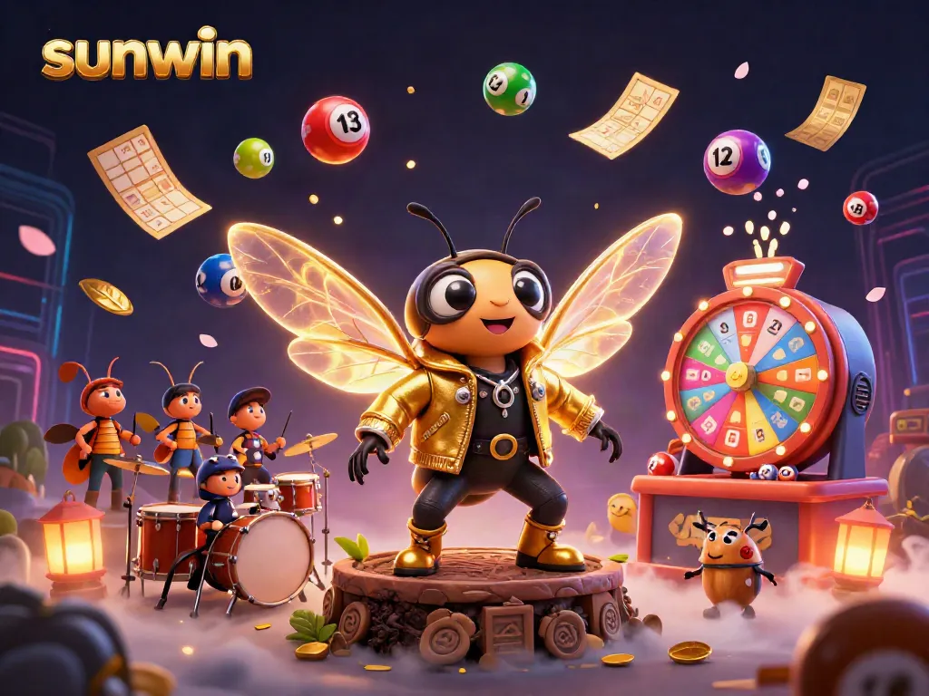 Experience the excitement of sunwin with vibrant casino elements, including colorful lottery balls and dynamic game features.