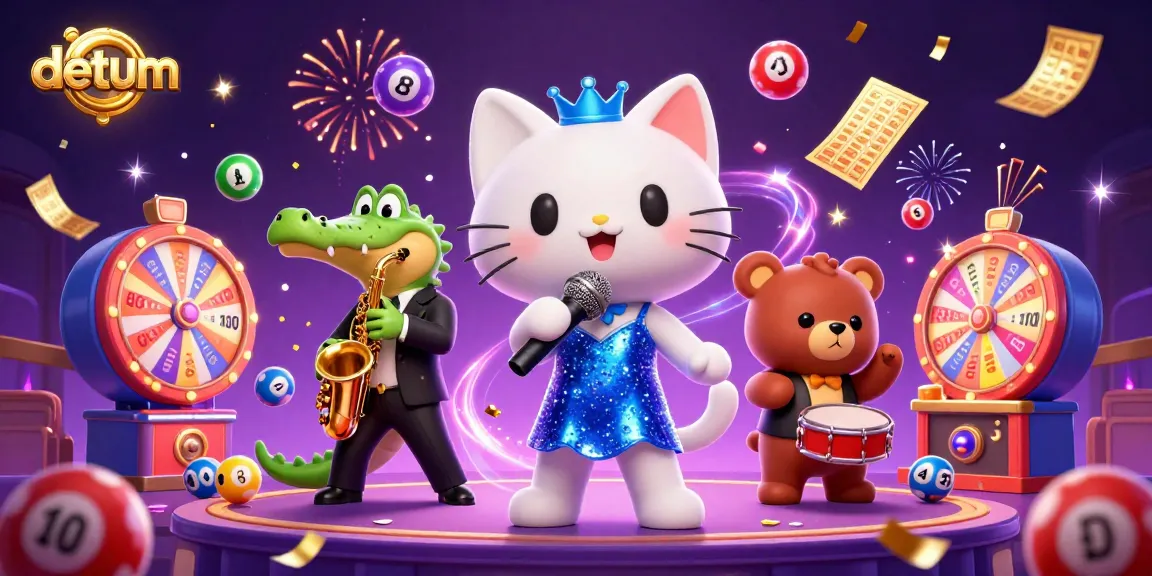 Engage with the vibrant gaming scene featuring datum's jazzy characters and lively casino elements.