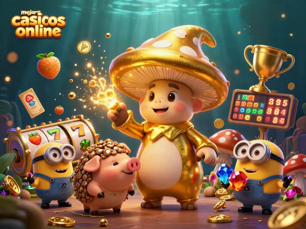 Disfruta de los mejores casinos online con un mago dorado, un cerdo y símbolos de juego mientras giran jackpot.