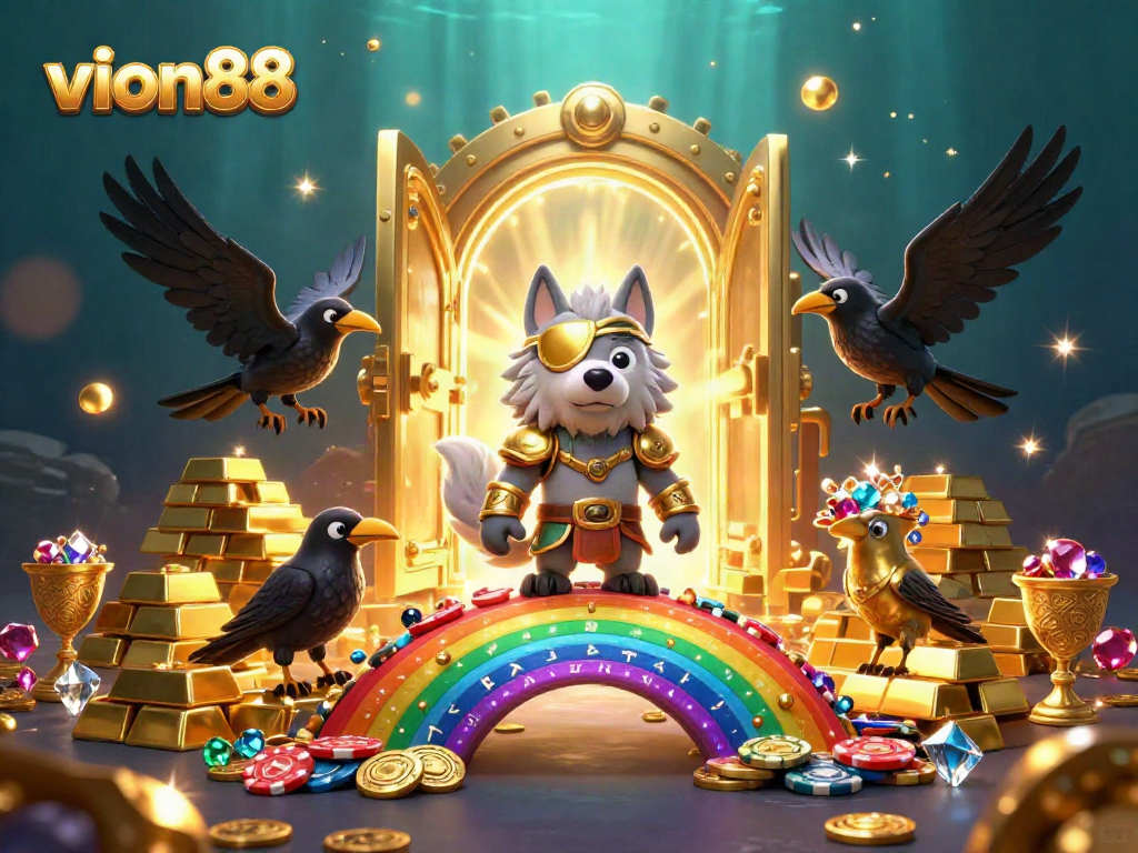 Experience the thrilling world of vion88 with a vibrant 3D casino scene full of treasures.