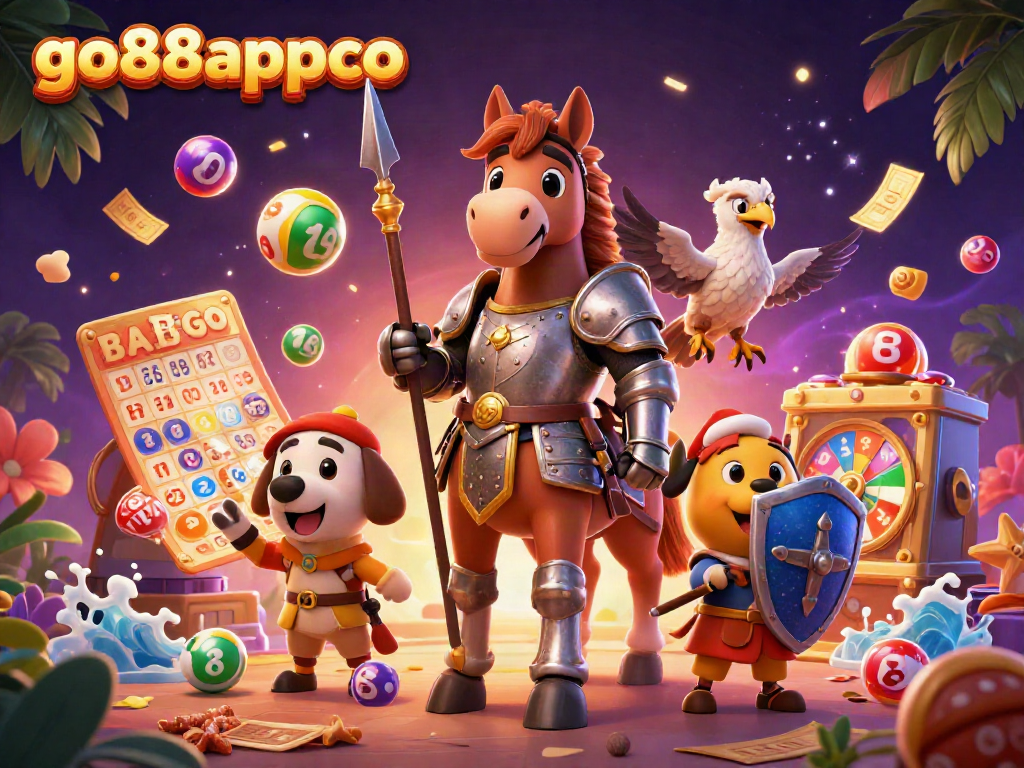 Win big with go88appco’s vibrant lottery-themed scene featuring knights and prizes.