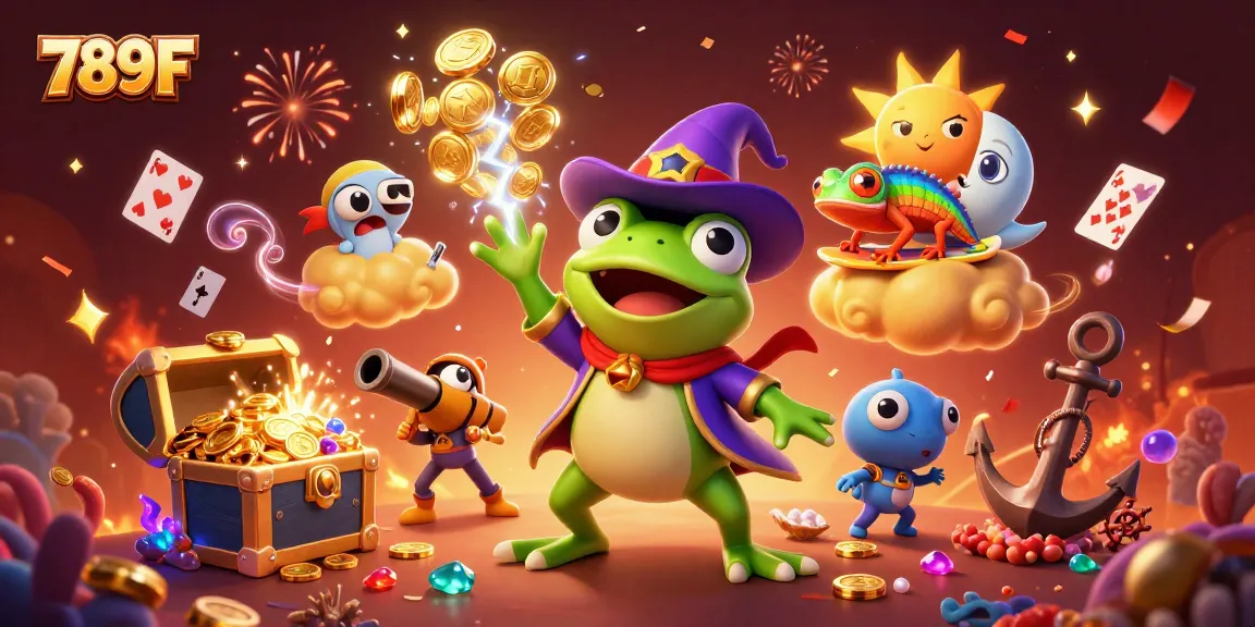 Experience the excitement of 789F with a vibrant 3D illustration of casino fun and dynamic game elements.
