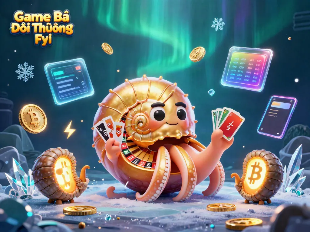 Enjoy the vibrant Game Bài Đổi Thưởng Fyi casino scene with a giant nautilus and glimmering crypto coins.