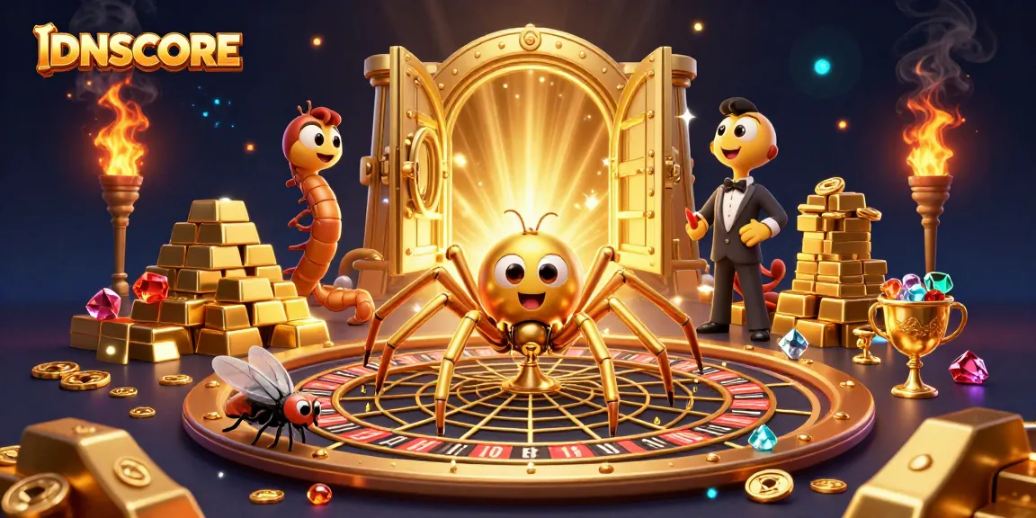 IDNSCORE showcases an exciting scene with a golden spider betting on a roulette wheel web