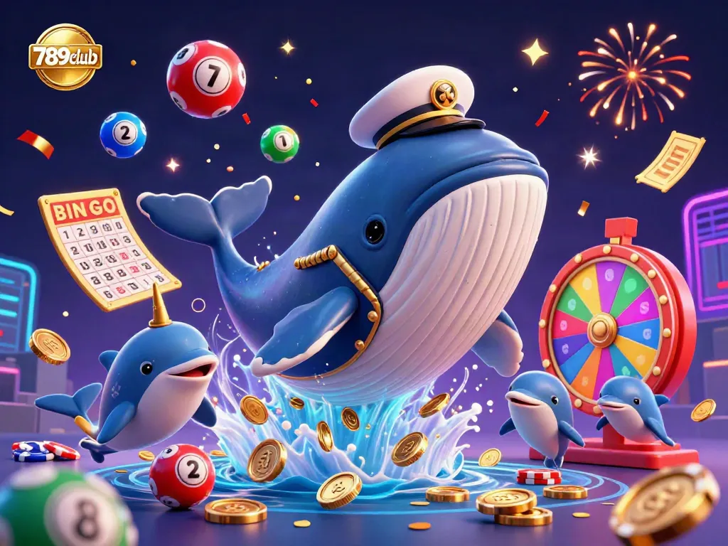 Experience thrilling gameplay at 789club with a captivating scene of whales, dolphins, and lottery balls.