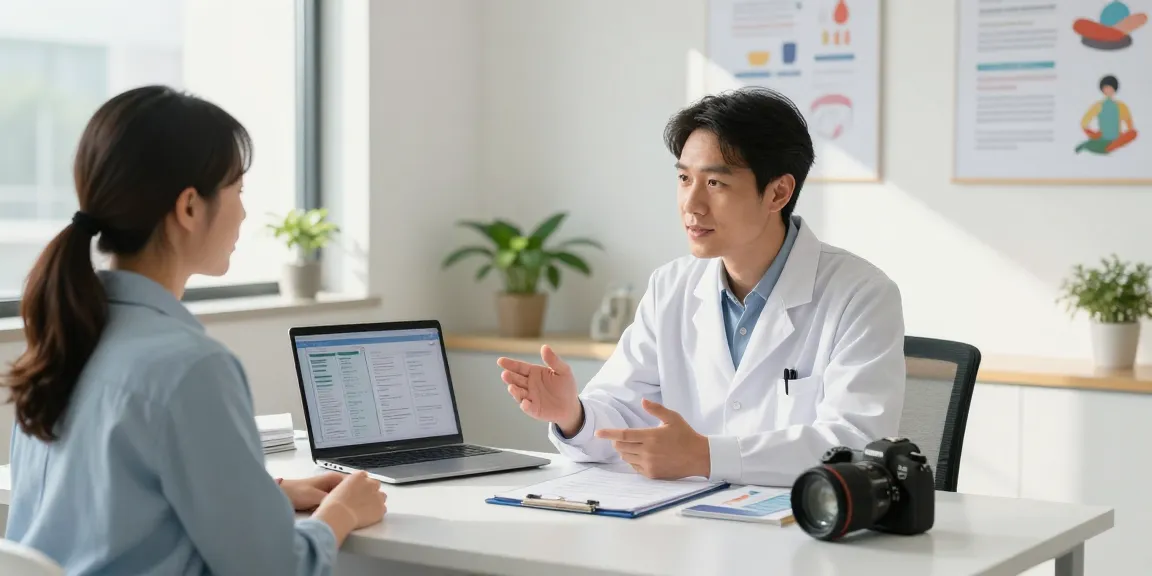 Patient consulting health professional about semaglutide treatment options at https://koipeptidescanada.com/semaglutide-canada in a bright clinic setting.
