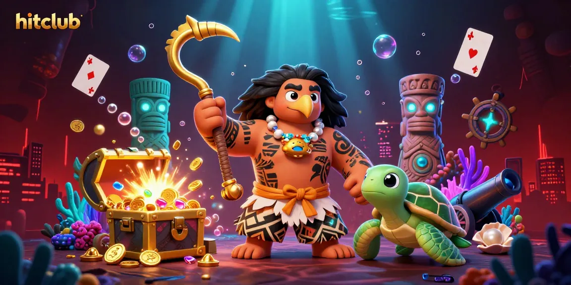 Experience hitclub's vibrant casino adventure with a Polynesian demigod and glowing treasures.
