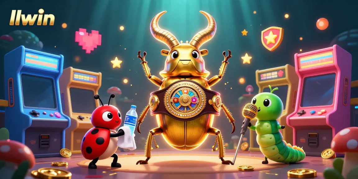 Watch exciting gameplay with llwin's vibrant casino characters battling on a mushroom stage.