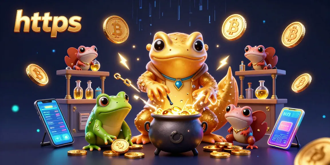 Engage in exciting crypto-based gambling featuring https, with giant salamander alchemist and glowing digital coins.