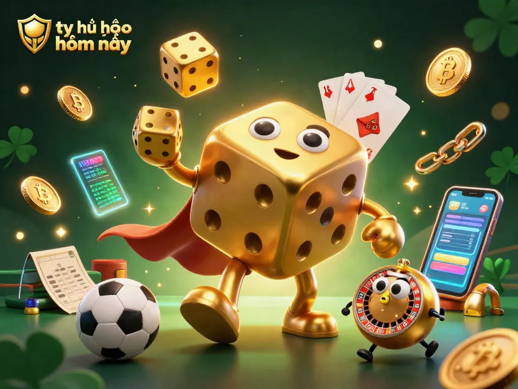 Engage in tỷ lệ kèo nhà cái hôm nay with dynamic sports betting illustration featuring golden dice and coins.
