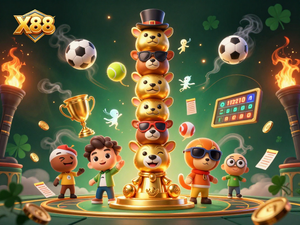 Experience exhilarating gaming with X88 featuring dynamic casino elements in a vibrant scene.