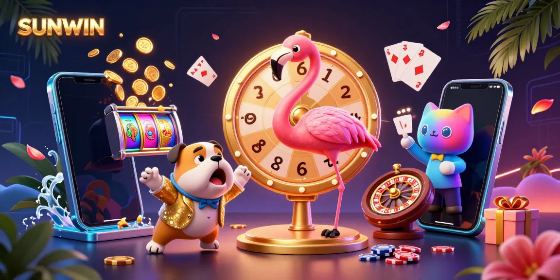 SUNWIN engages users in an exciting game show atmosphere with vibrant characters and casino elements.