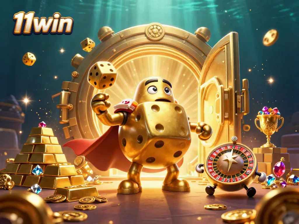 Play exciting games at 11win while interacting with golden dice and treasure elements.
