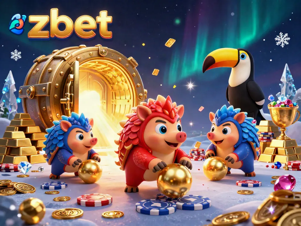 Experience the thrill of zbet with rival pangolins rolling golden balls through poker chips in an exciting casino scene.