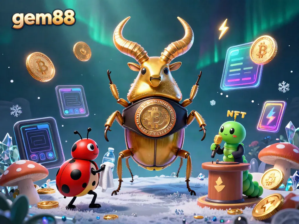 Experience the thrill of gem88 casino with vibrant characters battling amidst glowing cryptocurrency elements.