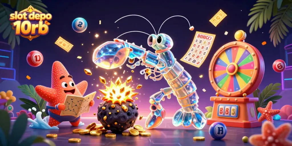 Engage with slot depo 10rb through an exciting 3D casino adventure featuring vibrant games and gold coins.