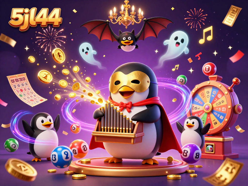 Experience 5jl44 with a vibrant 3D casino scene illustrating dynamic lottery elements and engaging characters.