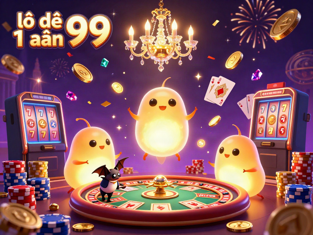 Experience thrilling betting with lô đề 1 ăn 99 amidst vibrant casino glowworms and dynamic gold coins.