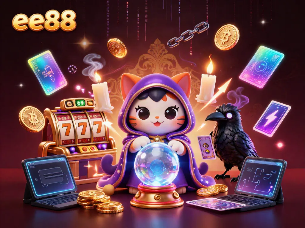 ee88 players enjoying slot reels and crypto gaming atmosphere in a vibrant 3D scene