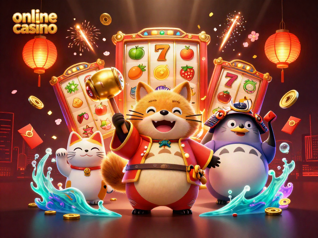 Juega en un casino online con símbolos de la suerte y un ambiente festivo con elementos de casino