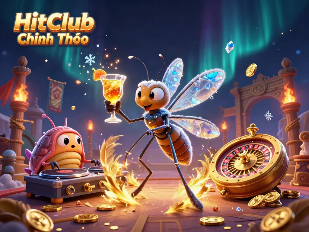 Experience the thrill of gameplay with HitClub Chính Thức, featuring vibrant casino mascots and dynamic elements.