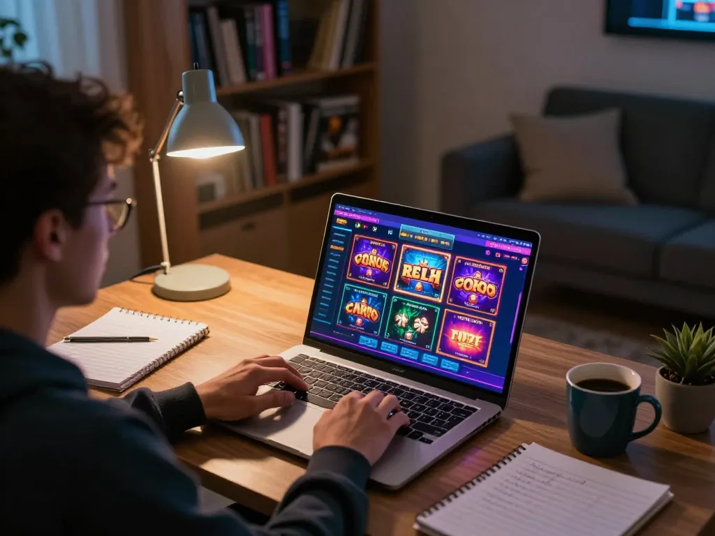 Engaging online gaming scene showcasing 33win app on laptop with strategic notes nearby
