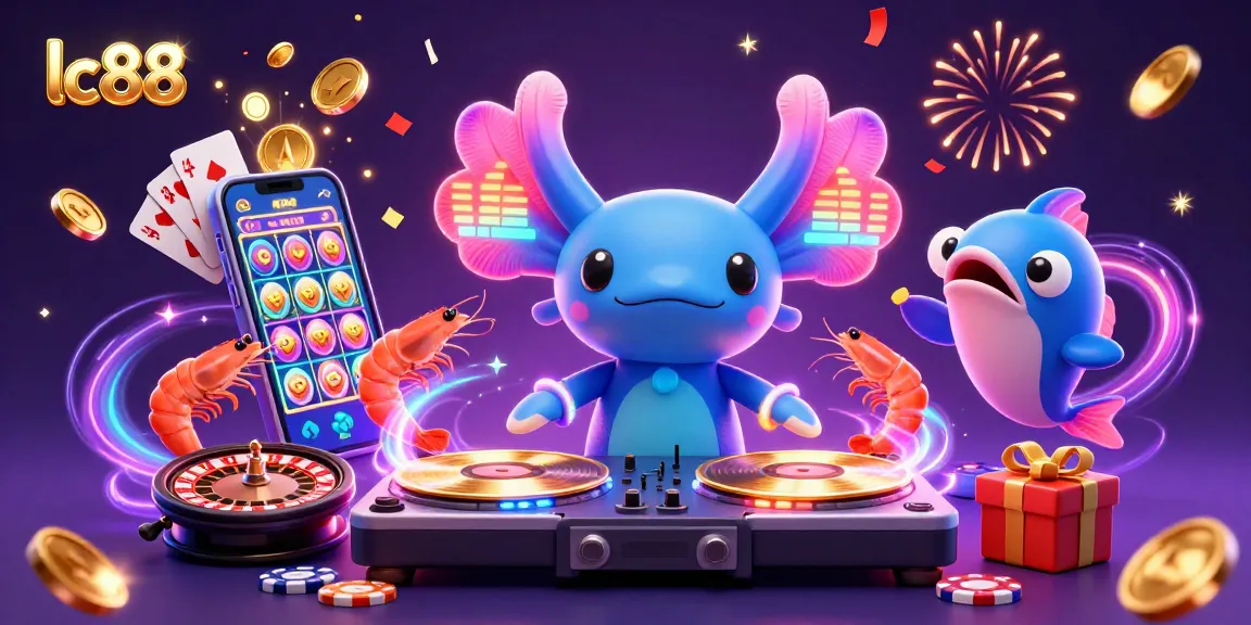 Spin wins at lc88 with a vibrant casino scene featuring colorful characters and gaming elements.