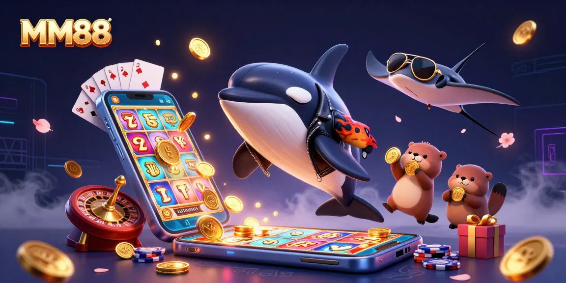 Join the MM88 fun with vibrant sea creatures and exciting casino elements in this dynamic scene!