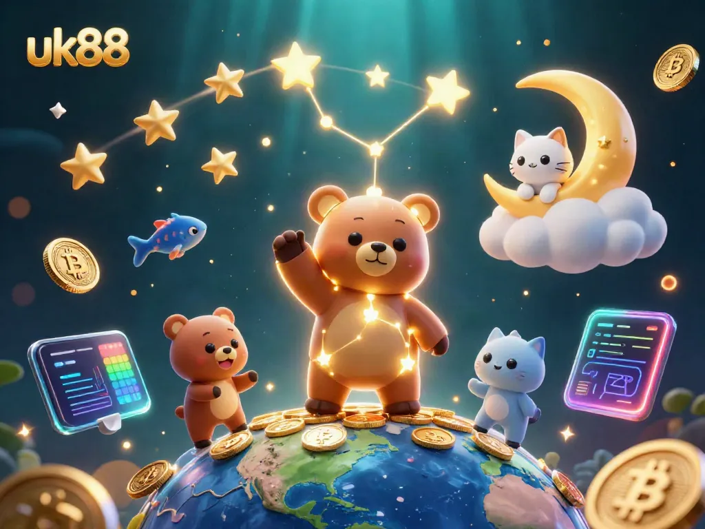 Engage in thrilling gaming at uk88 with vibrant 3D casino scenes featuring magical elements and currency icons.