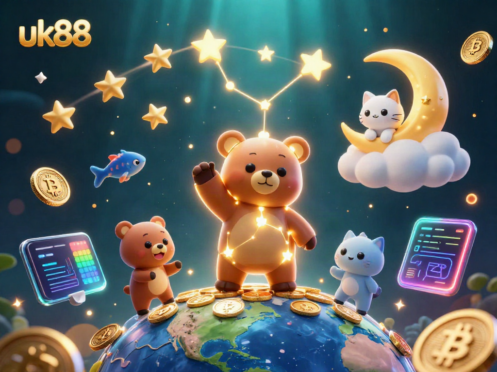 Engage in thrilling gaming at uk88 with vibrant 3D casino scenes featuring magical elements and currency icons.