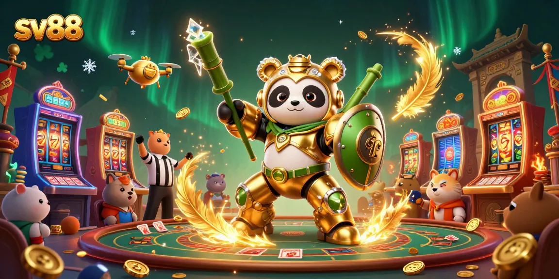 Experience action-packed gameplay at sv88 with animated panda piloting a vibrant fighting robot.