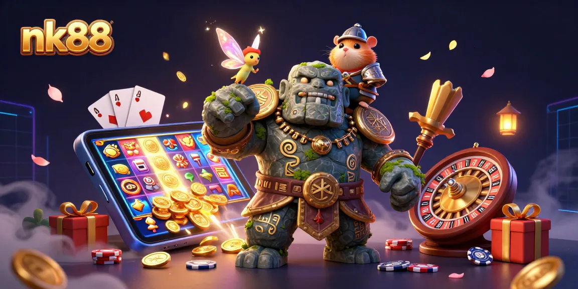 Experience thrilling wins at nk88 with vibrant slot games, mystical characters, and colorful casino elements.