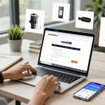 Business professional using rokok88 login on a laptop in a modern workspace