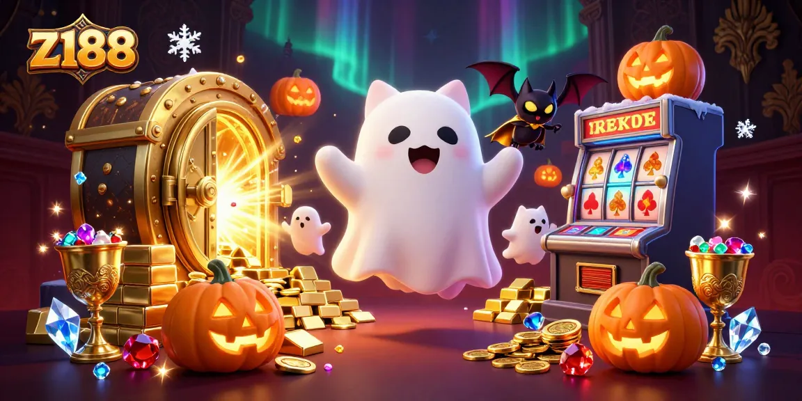 Experience fun with z188 as a ghost cat and vampire bat explore a vibrant casino.