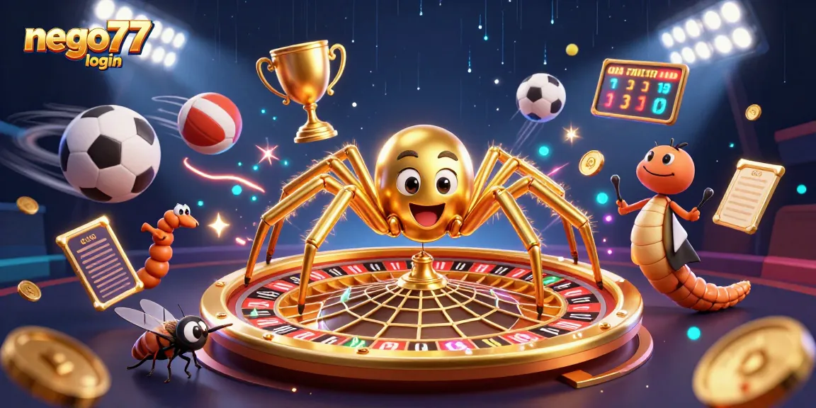 Place bets on nego77 login with a dynamic 3D scene featuring a roulette wheel and sports elements.