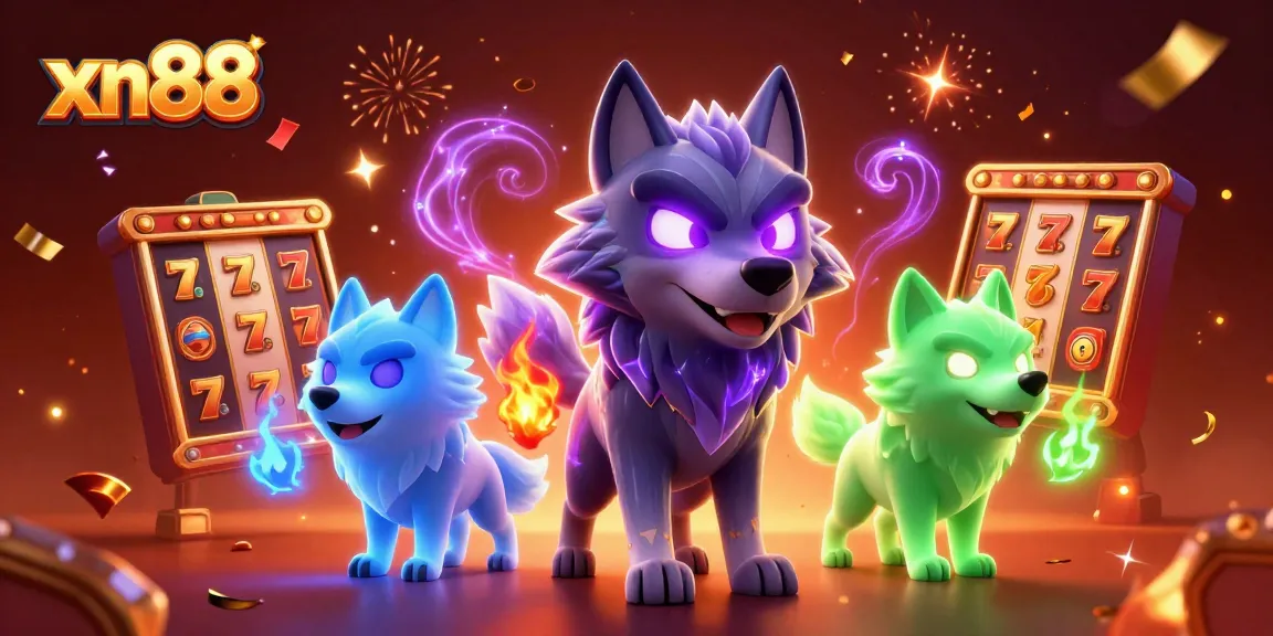 Experience thrilling gaming action at xn88 with vibrant slot reels and dynamic wolf characters.
