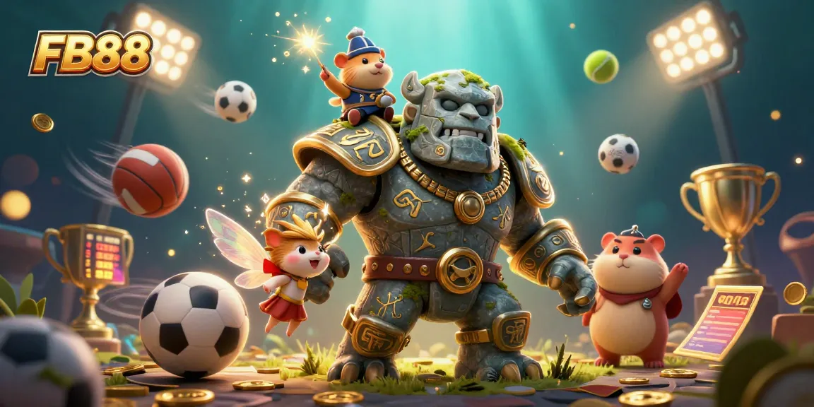 View FB88's thrilling sports betting experience animated with characters in a lively digital scene.