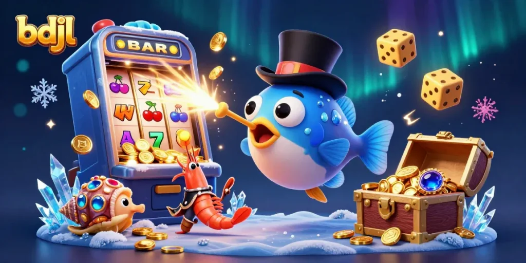 Engage with bdjl's thrilling jackpot experience featuring deep-sea characters and vibrant casino elements.
