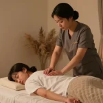 경험이 풍부한 한국인 관리사가 안양출장안마를 제공하는 편안한 마사지 공간에서 고객을 돌보고 있습니다.