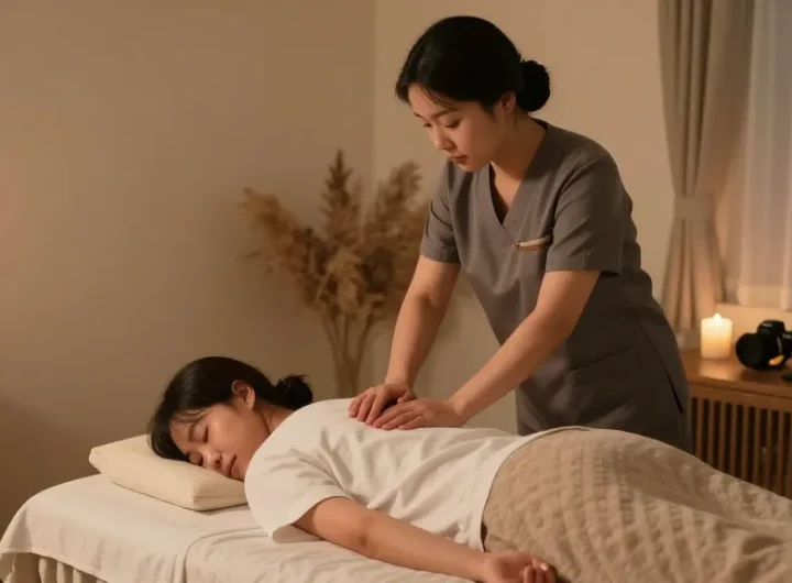 경험이 풍부한 한국인 관리사가 안양출장안마를 제공하는 편안한 마사지 공간에서 고객을 돌보고 있습니다.