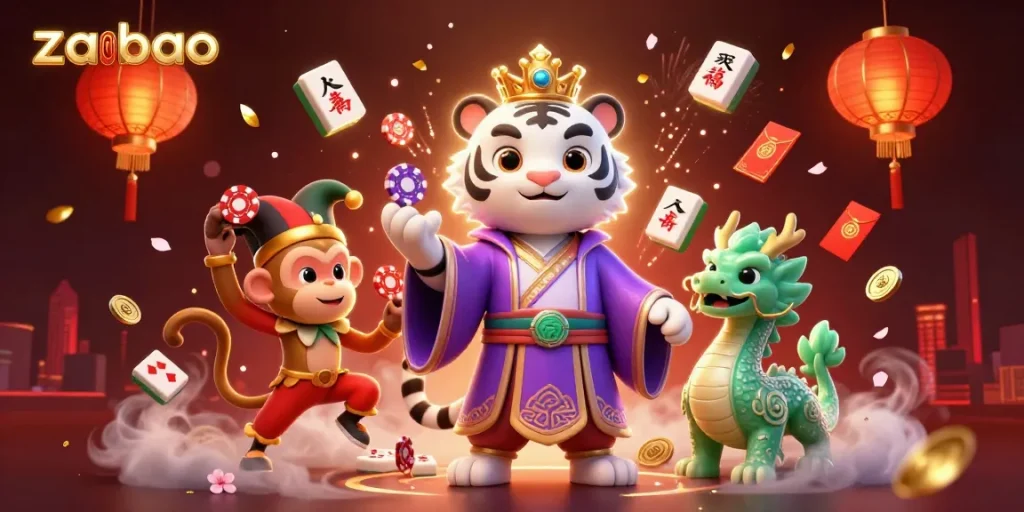 Win big with zaobao's vibrant casino scene featuring dynamic characters and immersive gaming elements.
